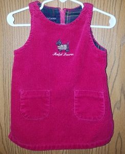 Raspberry red Ralph Lauren corduroy dress 12/18 mo